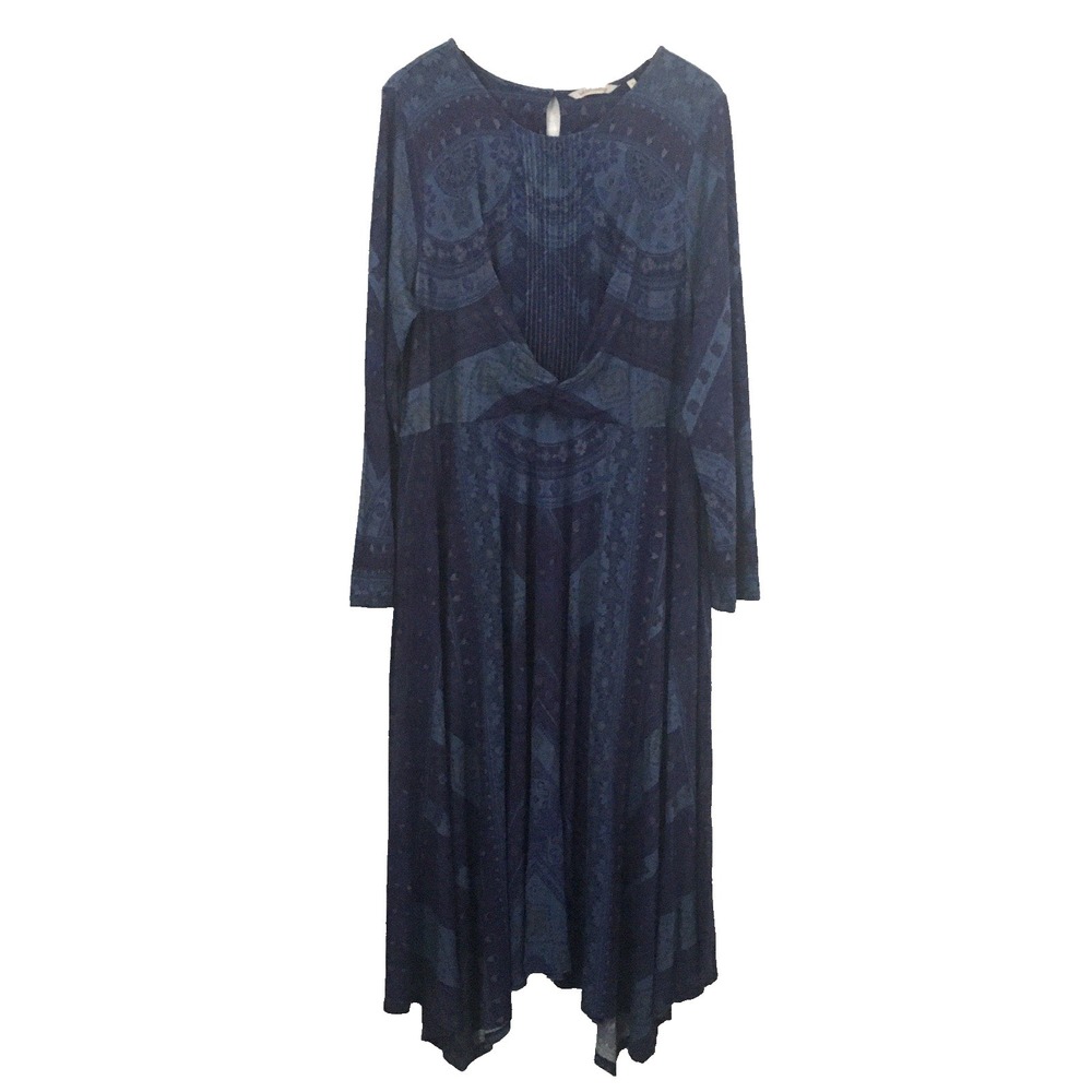 Soft Surroundings Dress XL Long Sleeve Cinched Front Asymmetric‎ Hem Midi Swing